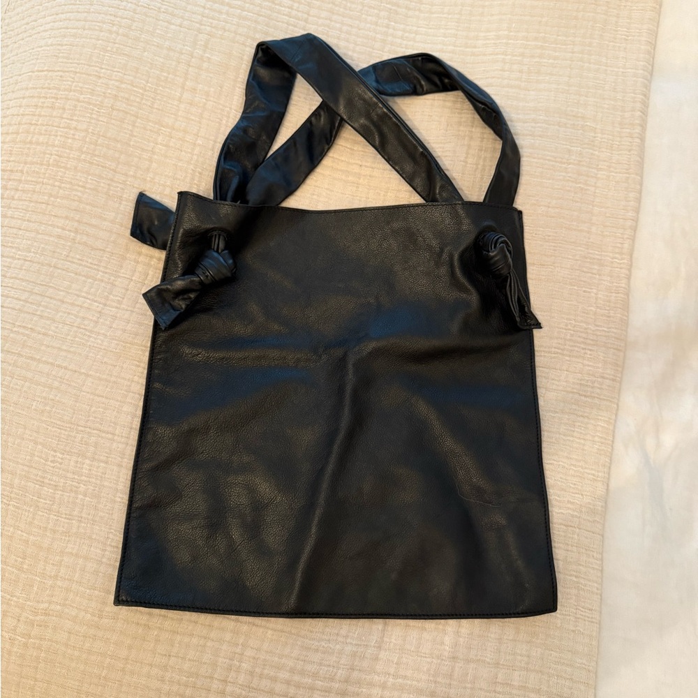 Zara Black Leather Handbag with Knotted Straps